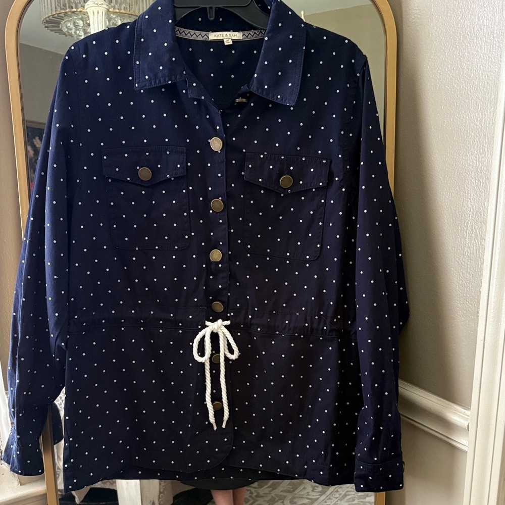 Kate & Sam Navy Polka Dot Utility Jacket with Drawstring Waist